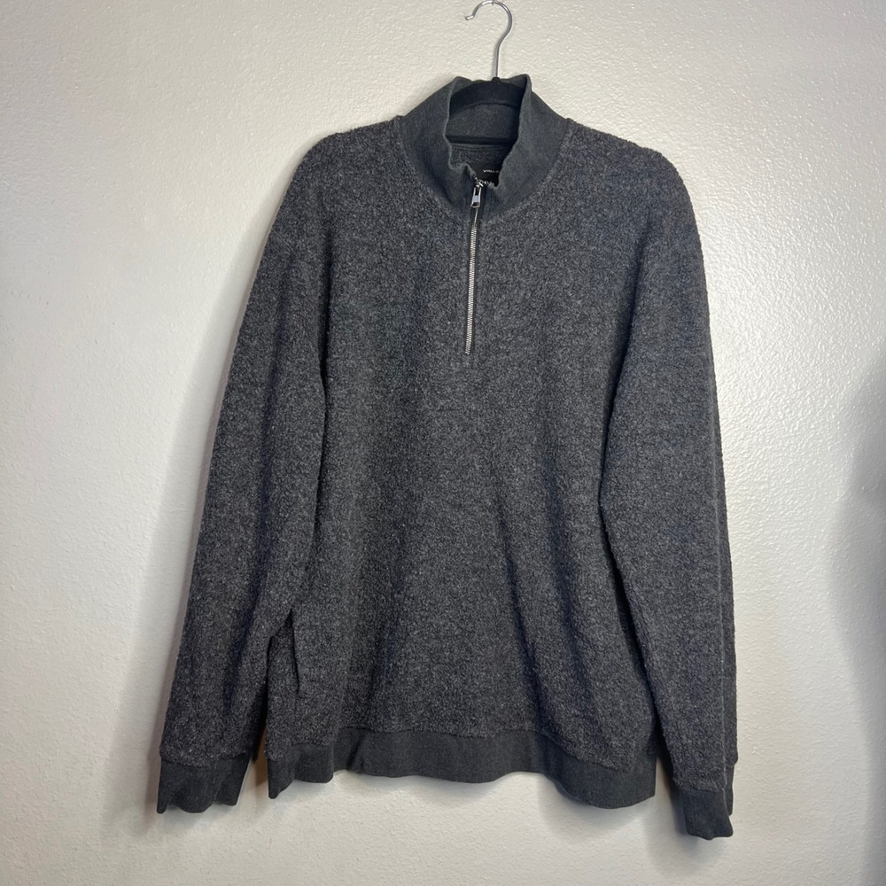 Vince‎ Quarter Zip Sweater Mens Size XXL Wool Blend Boucle Gray Pockets